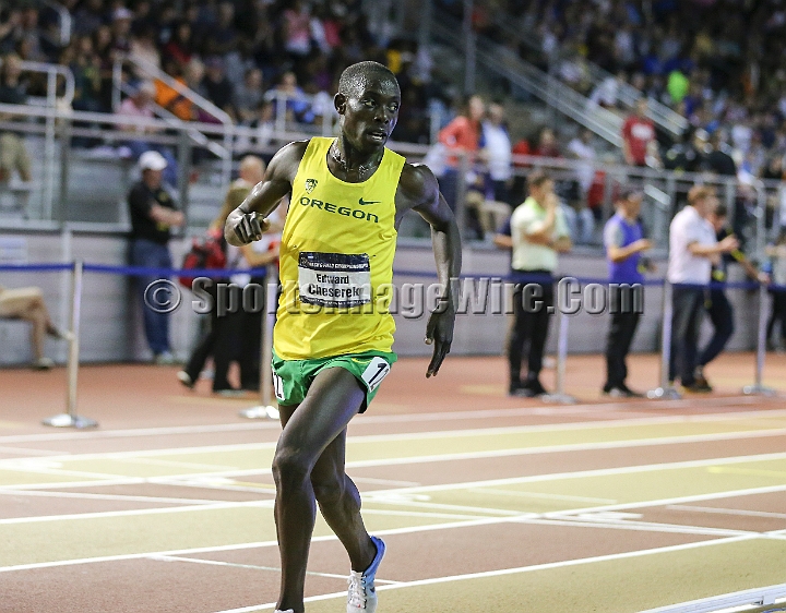 2016NCAAIndoorsSat-0139.JPG - Edward Cheserek of Oregon looks back while winning the 3,000m in 8:00.40 during the NCAA Indoor Track & Field Championships Saturday, March 12, 2016, in Birmingham, Ala. (Spencer Allen/IOS via AP Images)